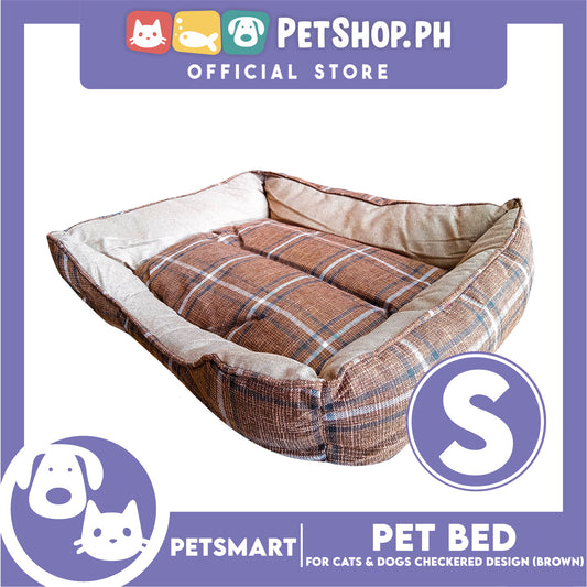 Pet Bed Soft and Comfortable Sleeping Bed (Small) Checkered Brown for Cats and Dogs