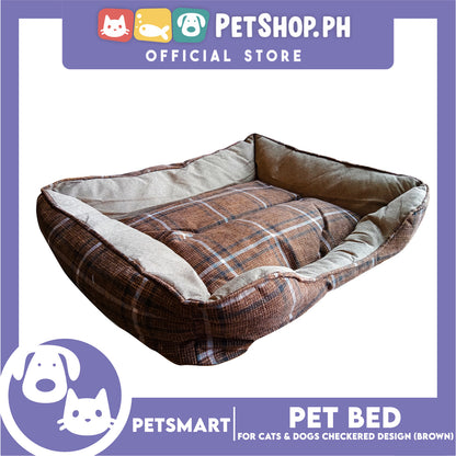 Pet Bed Soft and Comfortable Sleeping Bed (Medium) Checkered Brown for Cats and Dogs