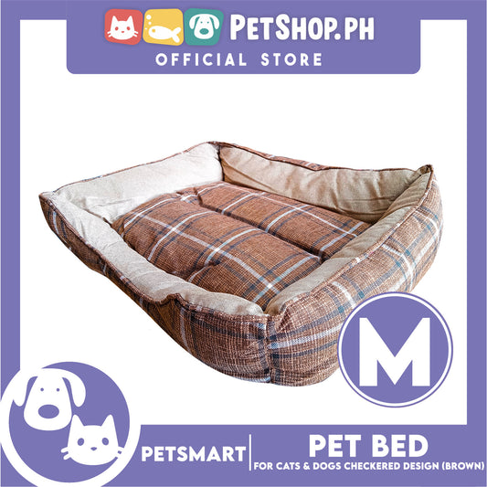 Pet Bed Soft and Comfortable Sleeping Bed (Medium) Checkered Brown for Cats and Dogs