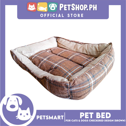 Pet Bed Soft and Comfortable Sleeping Bed (Medium) Checkered Brown for Cats and Dogs