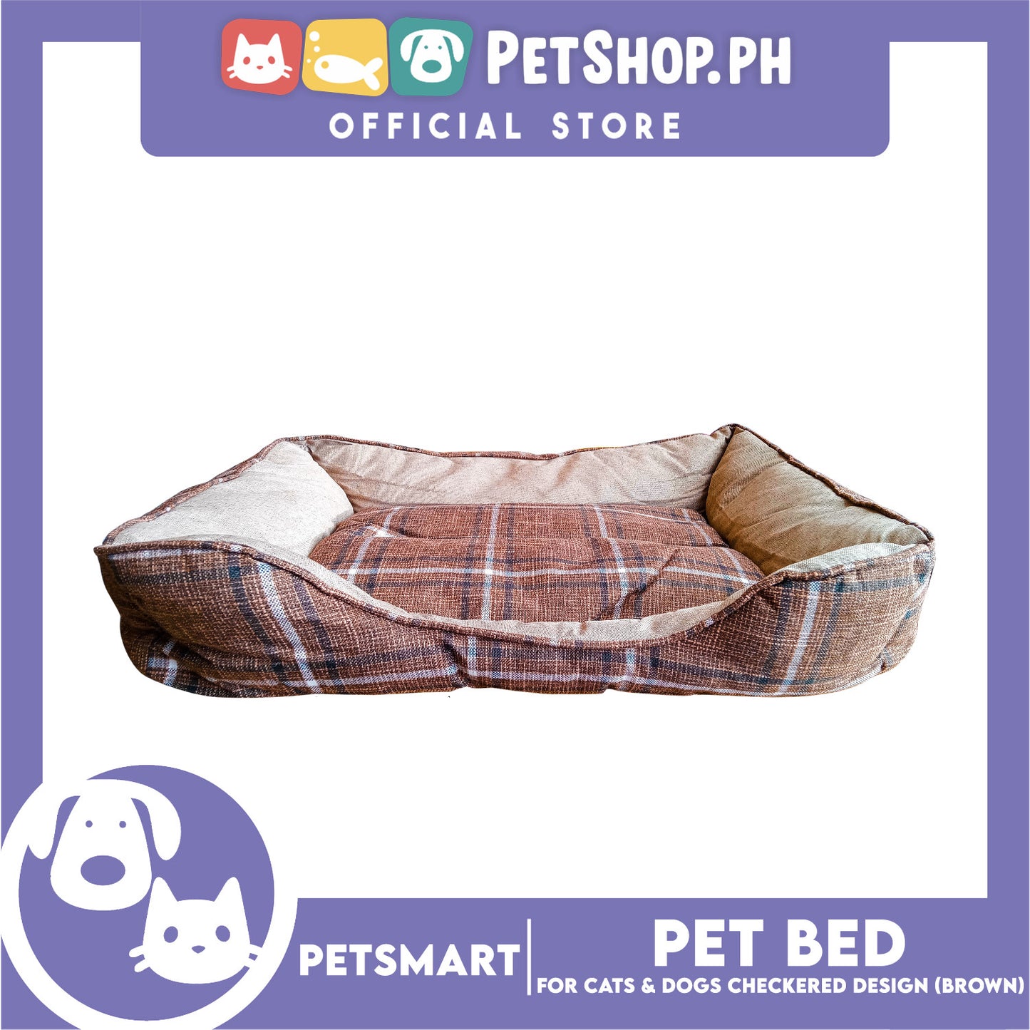 Pet Bed Soft and Comfortable Sleeping Bed (Medium) Checkered Brown for Cats and Dogs