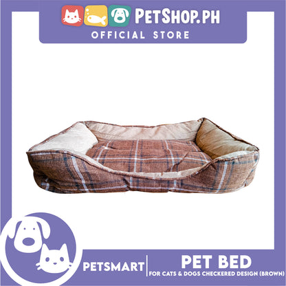 Pet Bed Soft and Comfortable Sleeping Bed (Medium) Checkered Brown for Cats and Dogs