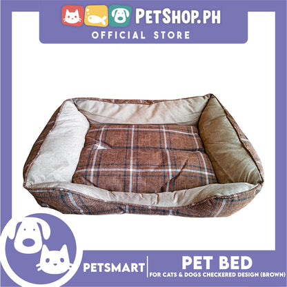 Pet Bed Soft and Comfortable Sleeping Bed (Medium) Checkered Brown for Cats and Dogs