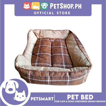 Pet Bed Soft and Comfortable Sleeping Bed (Medium) Checkered Brown for Cats and Dogs