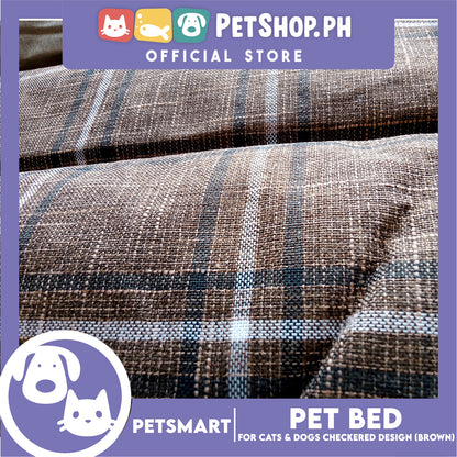 Pet Bed Soft and Comfortable Sleeping Bed (Medium) Checkered Brown for Cats and Dogs