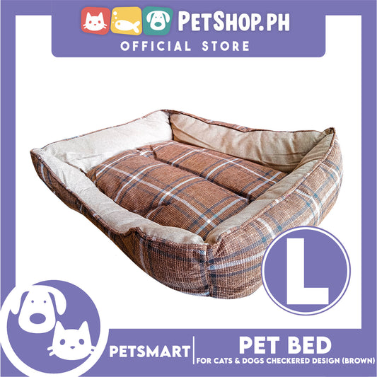 Pet Bed Soft and Comfortable Sleeping Bed (Large) Checkered Brown for Cats and Dogs