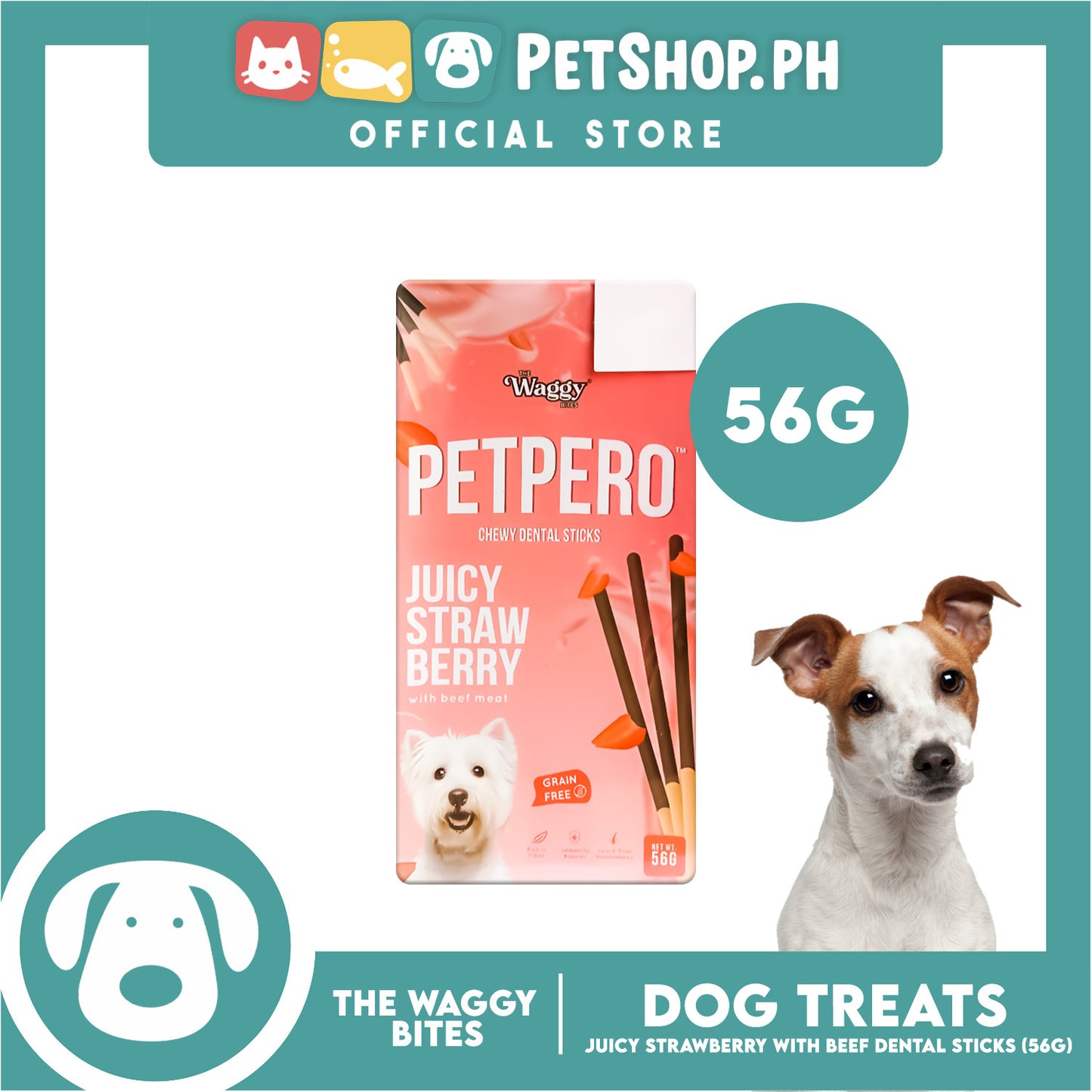 The Waggy Bites - Petpero Chewy Dental Sticks For Dogs (Juicy Strawberry with Beef Meat) 56g