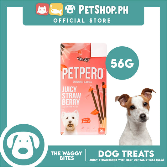 The Waggy Bites - Petpero Chewy Dental Sticks For Dogs (Juicy Strawberry with Beef Meat) 56g