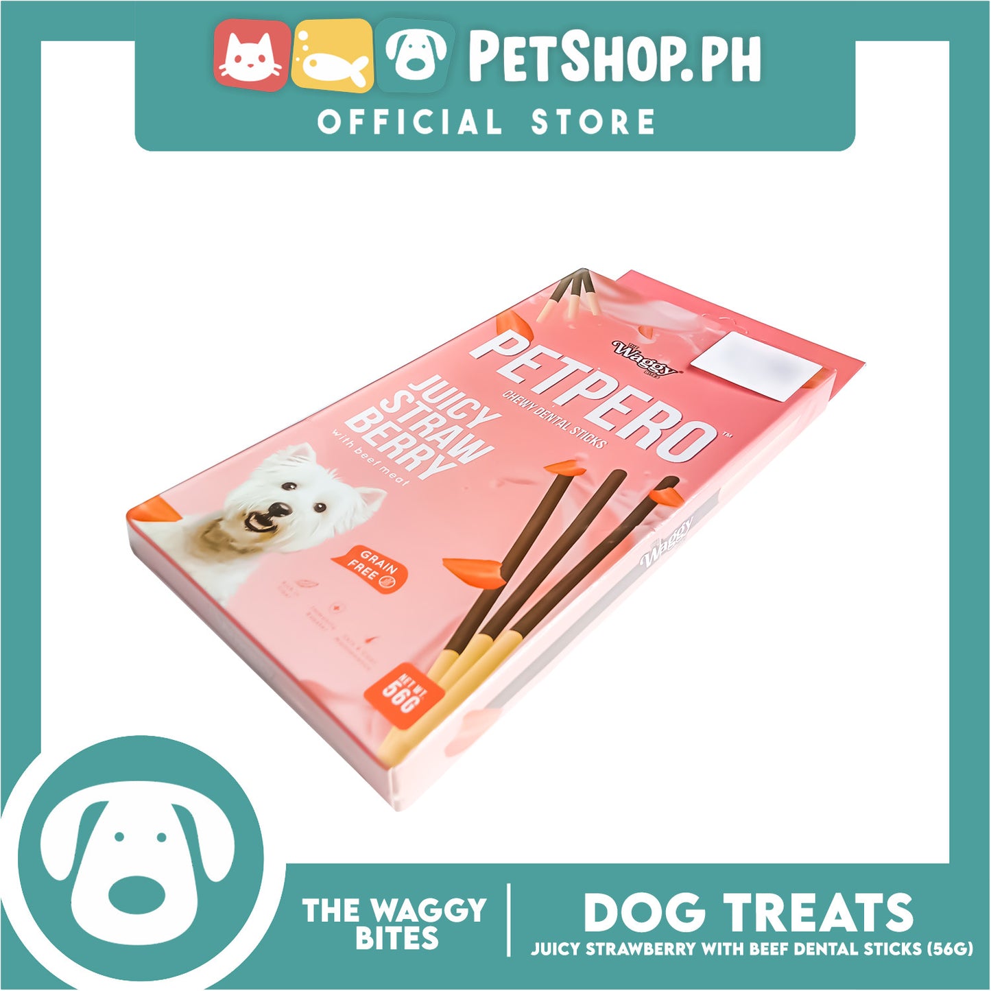 The Waggy Bites - Petpero Chewy Dental Sticks For Dogs (Juicy Strawberry with Beef Meat) 56g