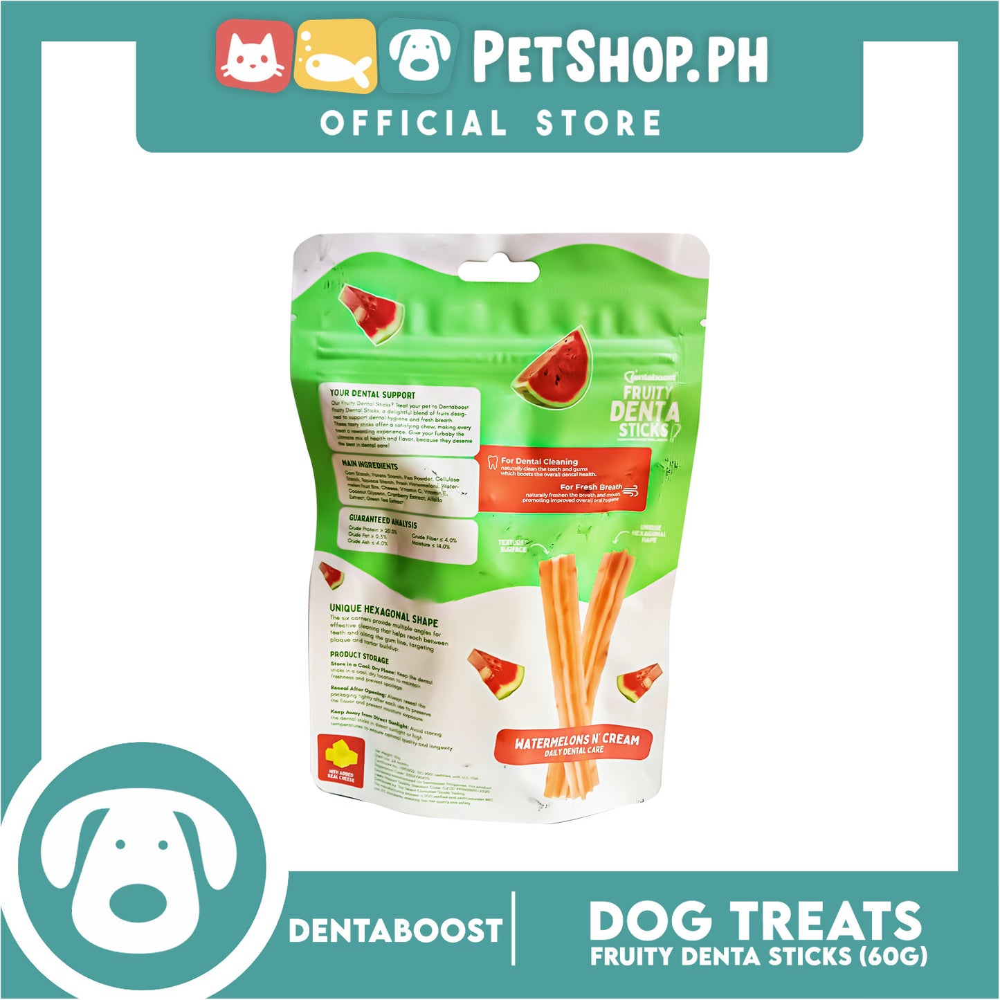 Dentaboost Fruity Dental Sticks Watermelon N' Cream 60g for Dogs