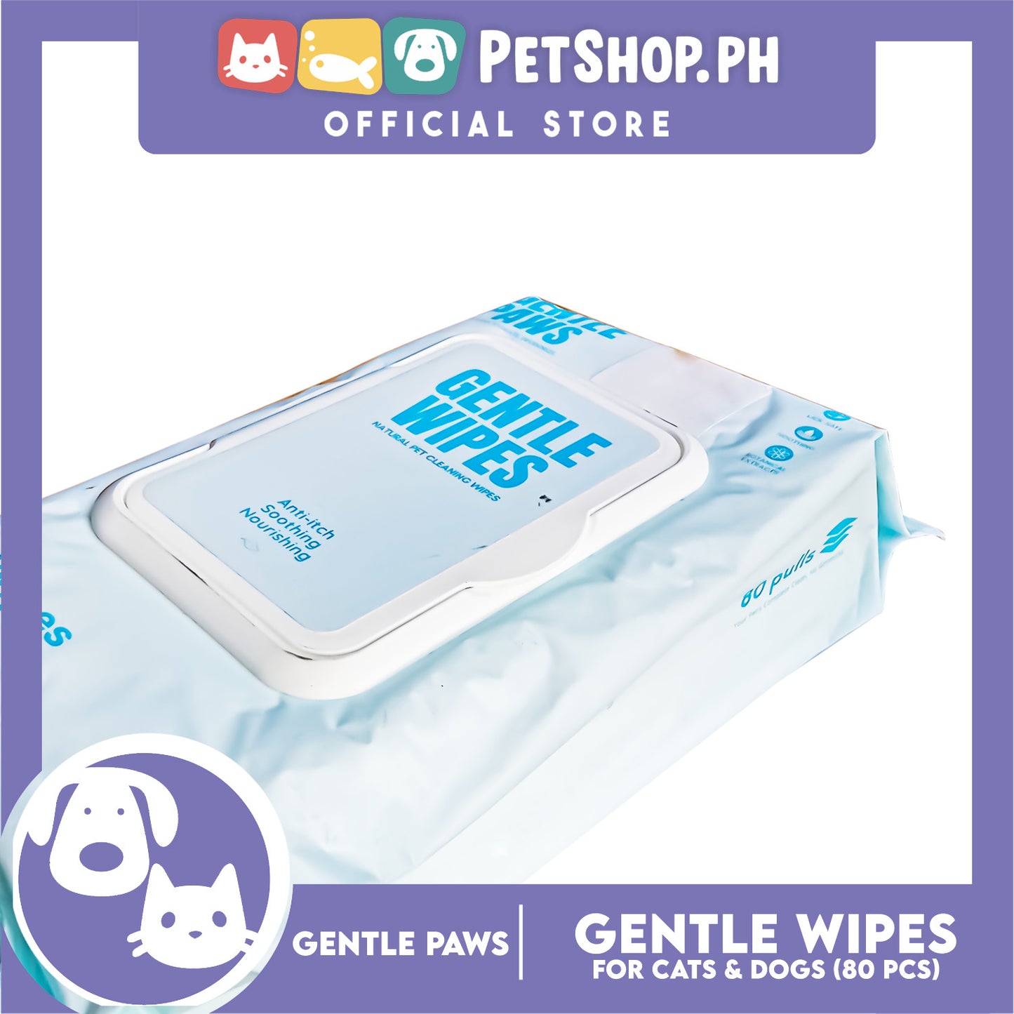 Gentle Paws Gentle Wipes Natural Pet Cleaning Wipes 80pcs