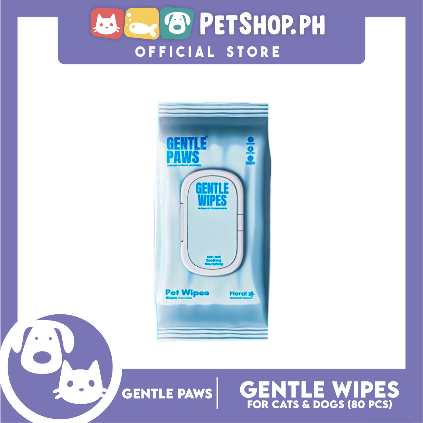 Gentle Paws Gentle Wipes Natural Pet Cleaning Wipes 80pcs