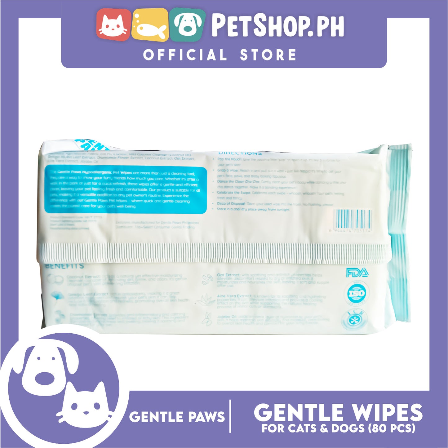 Gentle Paws Gentle Wipes Natural Pet Cleaning Wipes 80pcs