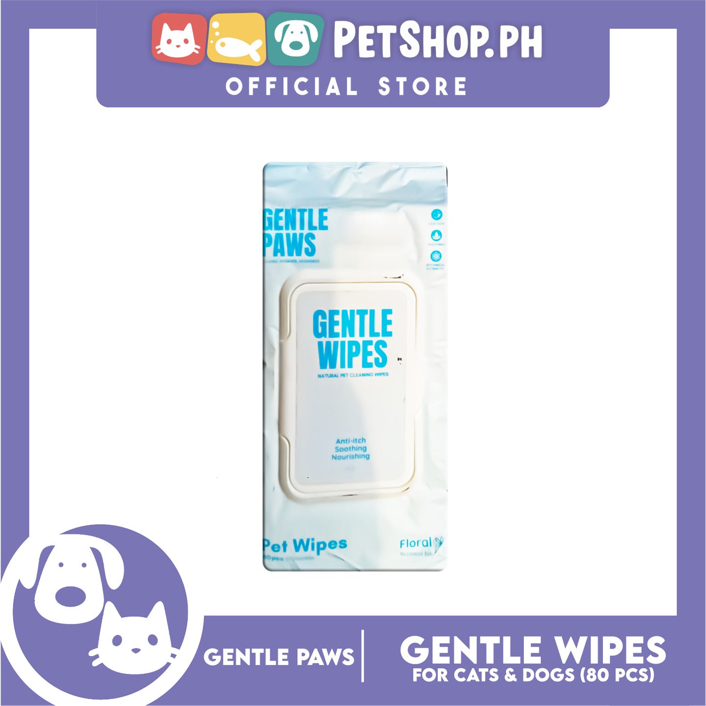 Gentle Paws Gentle Wipes Natural Pet Cleaning Wipes 80pcs