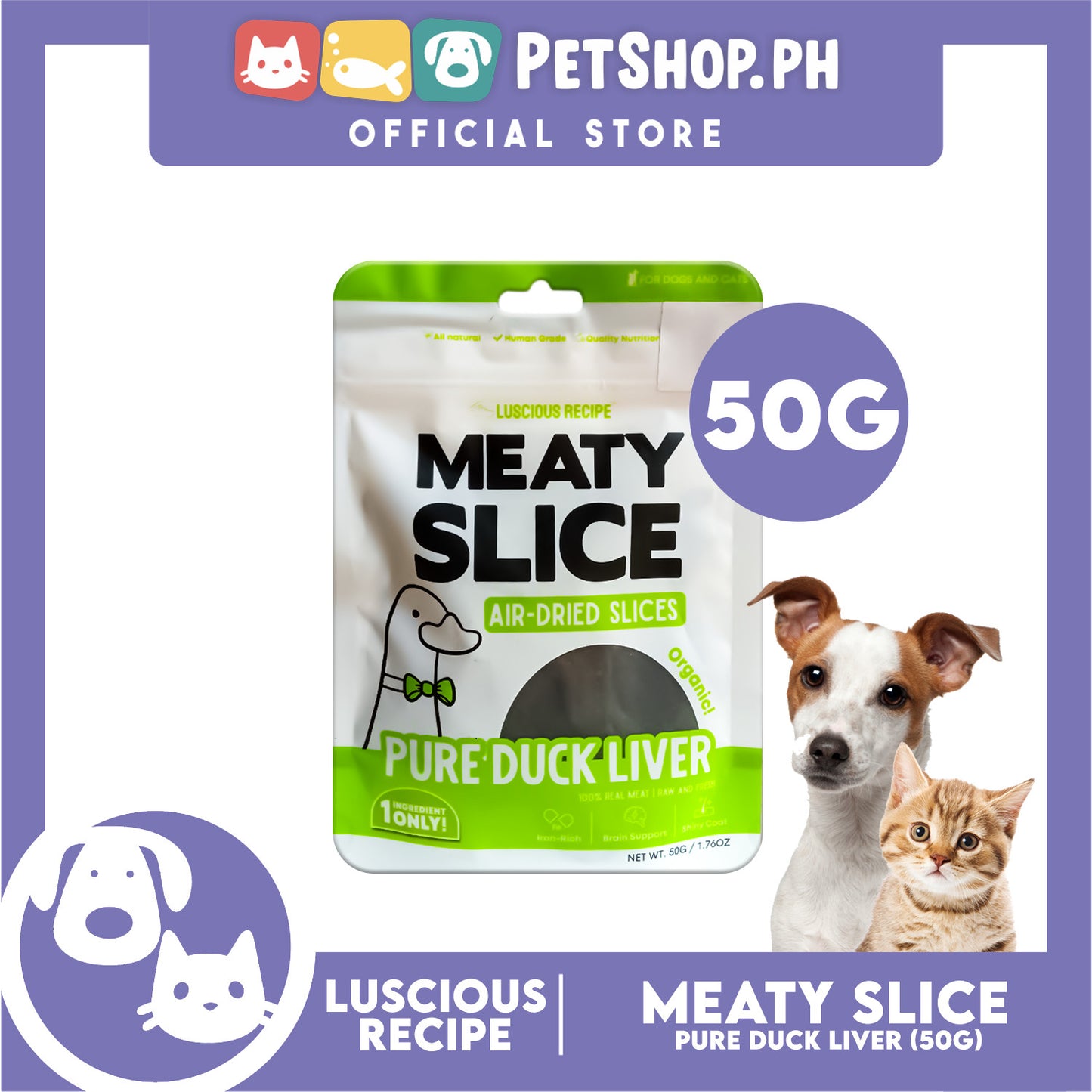Luscious Recipe All Natural Barf Air Dried Slice Duck Liver Pet Treats 50g