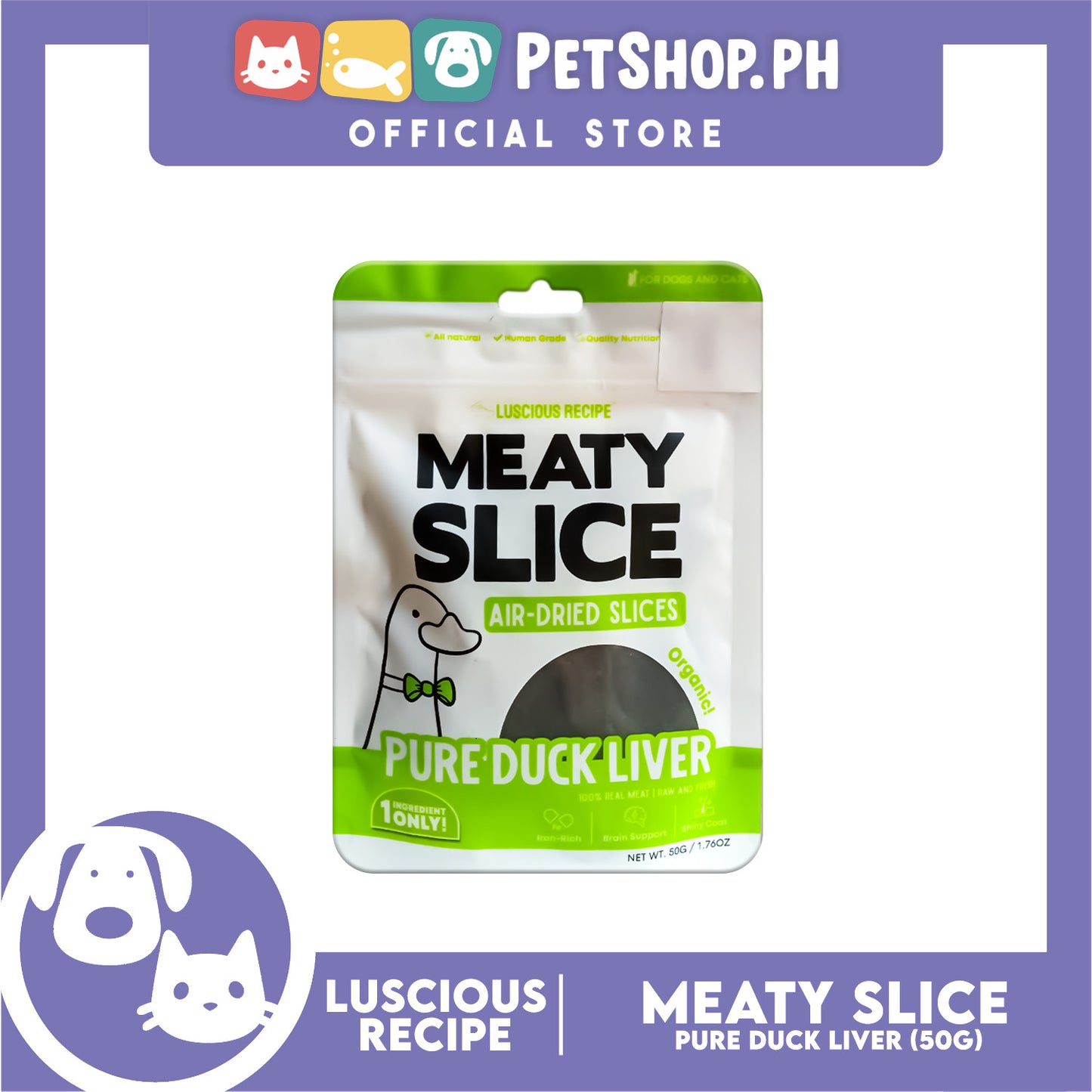 Luscious Recipe All Natural Barf Air Dried Slice Duck Liver Pet Treats 50g
