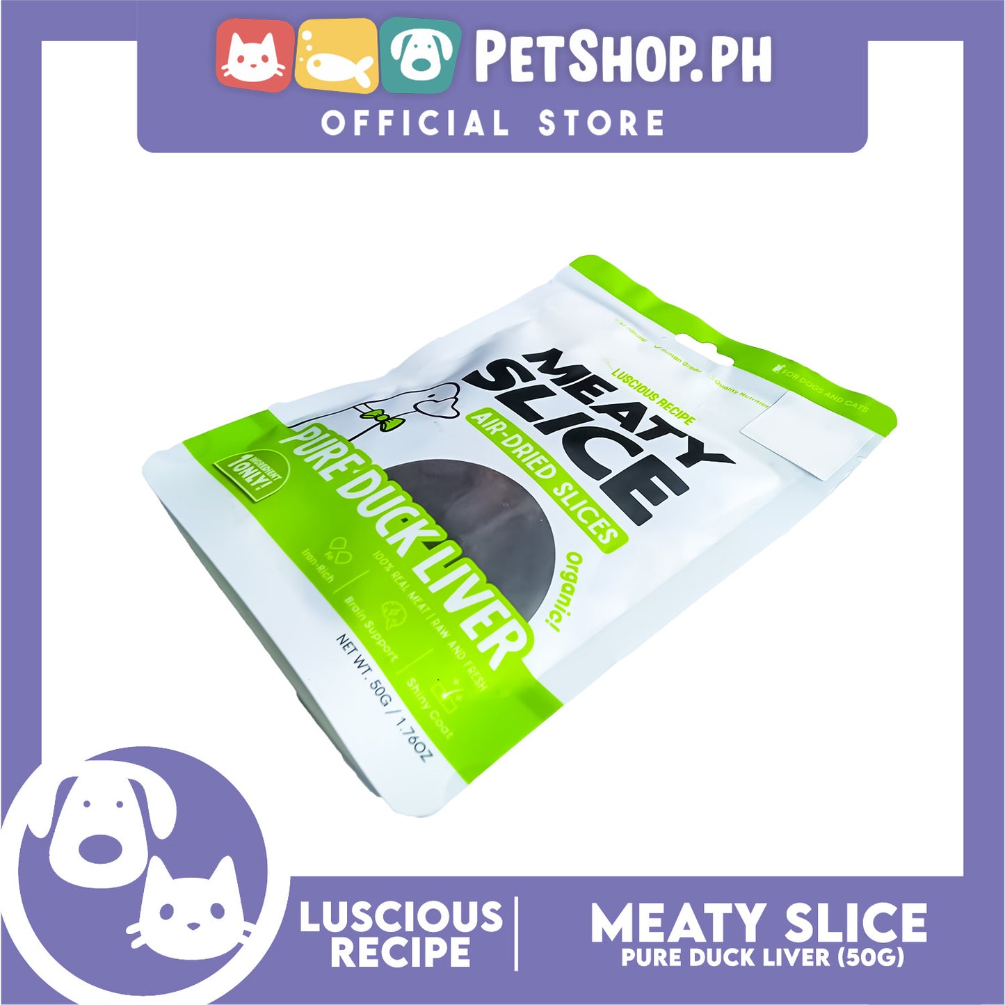 Luscious Recipe All Natural Barf Air Dried Slice Duck Liver Pet Treats 50g