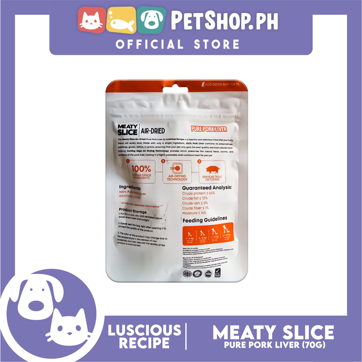 Luscious Recipe Meaty Slice Air Dried Slice (Pure Pork Liver) Pet Treats 70g