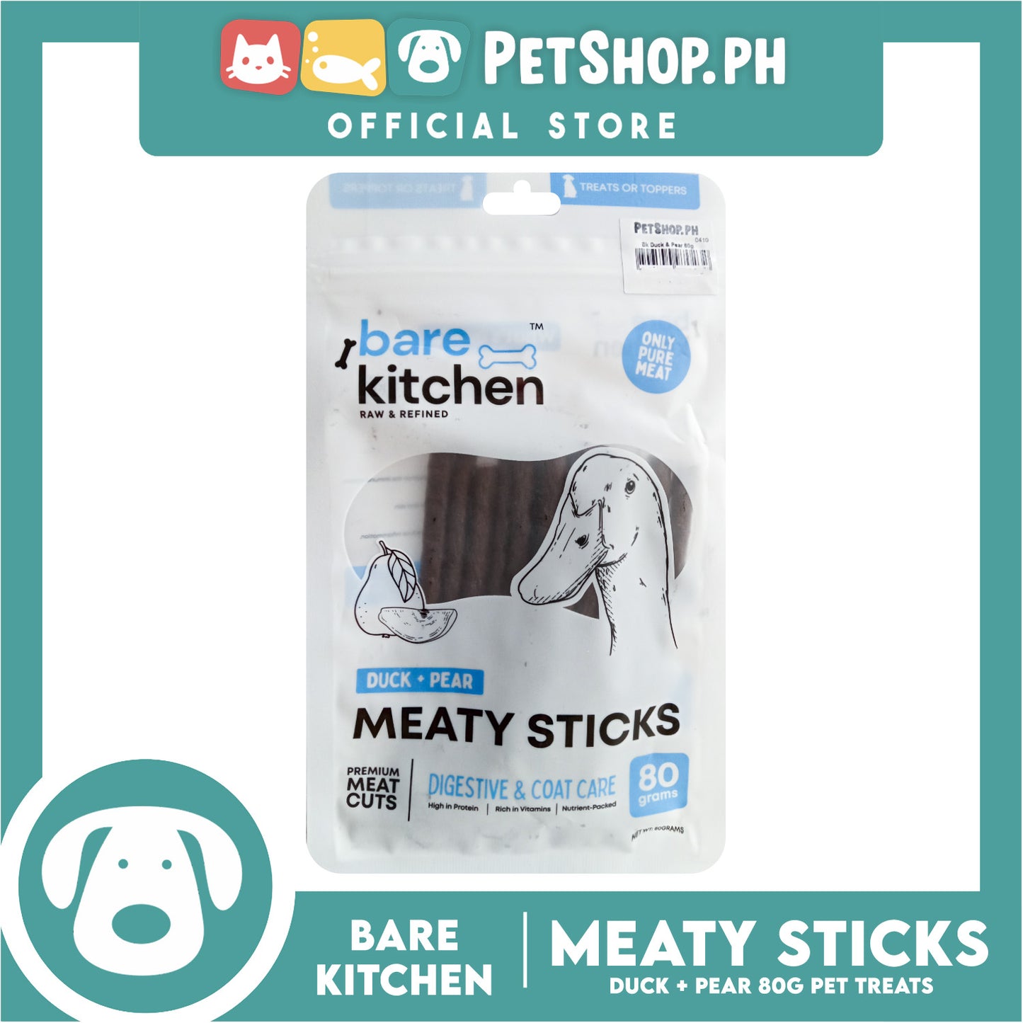 Bare Kitchen Meaty Sticks (Duck + Pear) Premium Meat Cuts Pet Treats 80g
