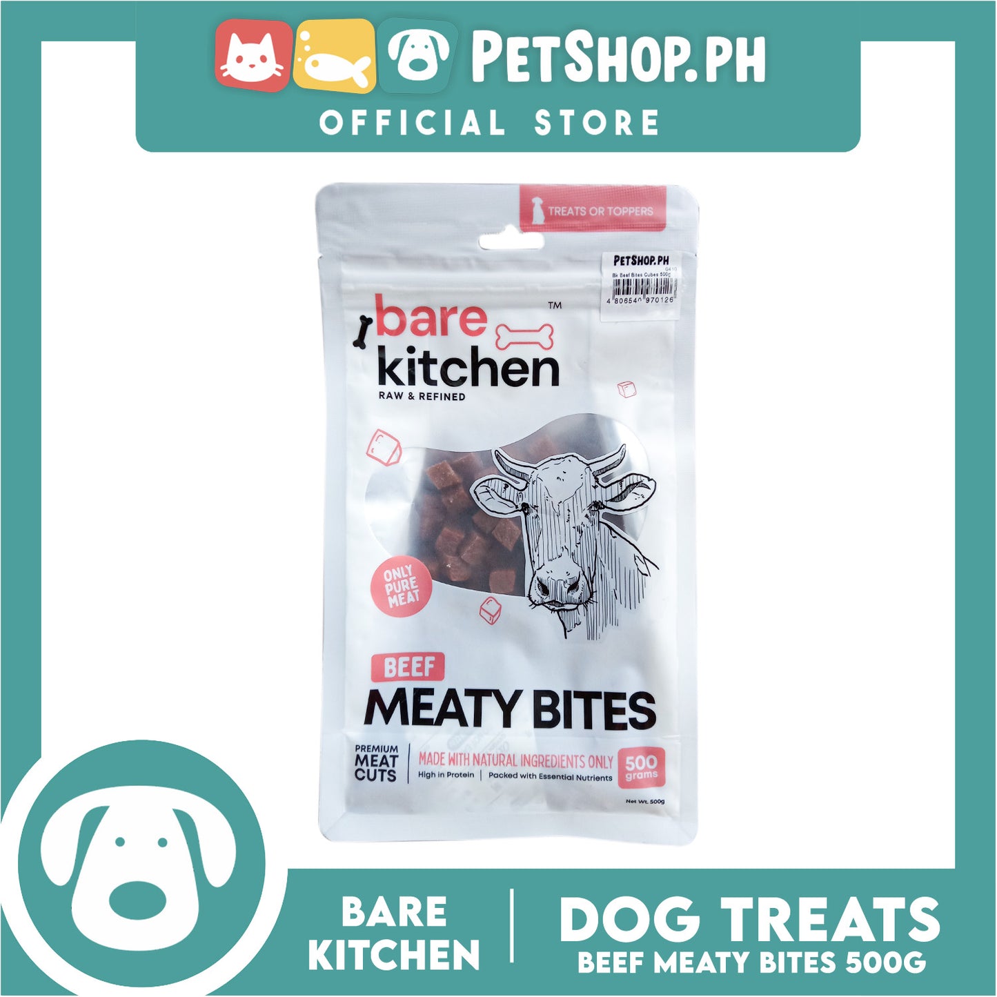 Bare Kitchen Meaty Bites (Beef) Cubes Pet Treats 500g