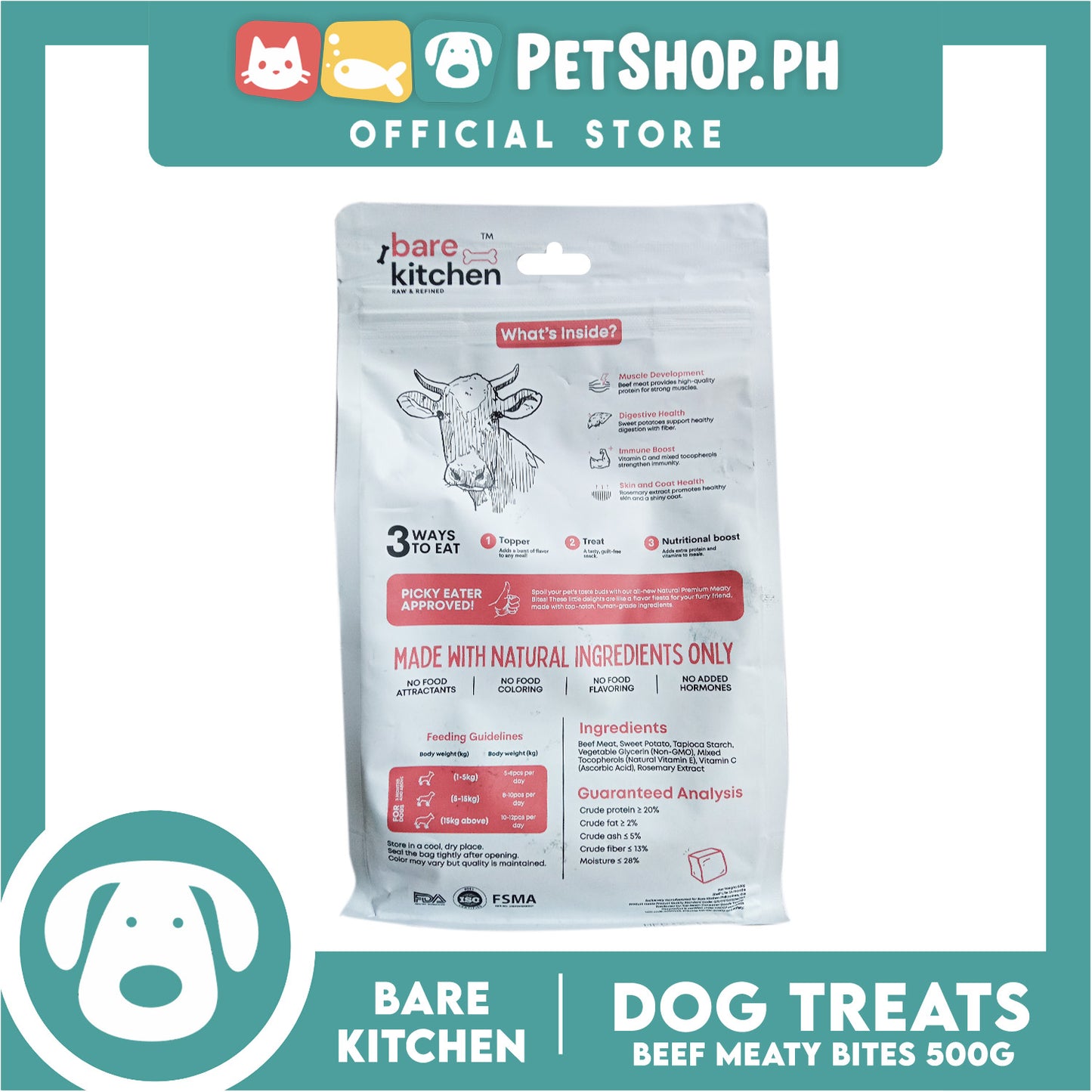 Bare Kitchen Meaty Bites (Beef) Cubes Pet Treats 500g