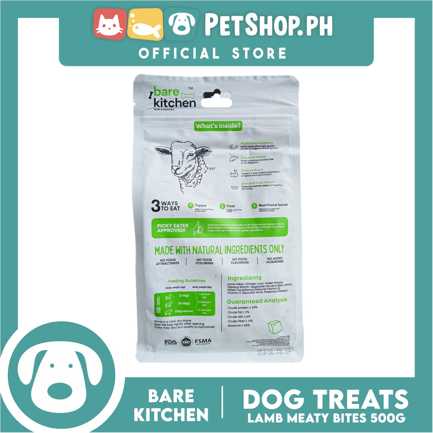 Bare Kitchen Meaty Bites (Lamb) Cubes Pet Treats 500g