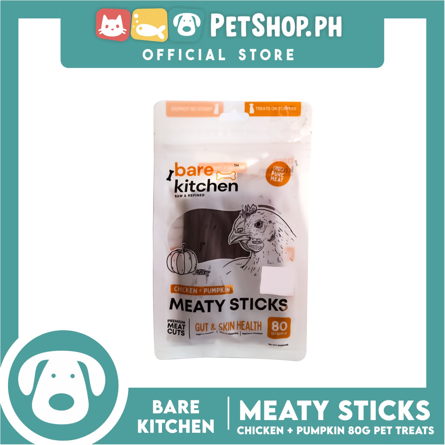 Bare Kitchen Meaty Sticks (Chicken + Pumpkin) Premium Meat Cuts Pet Treats 80g