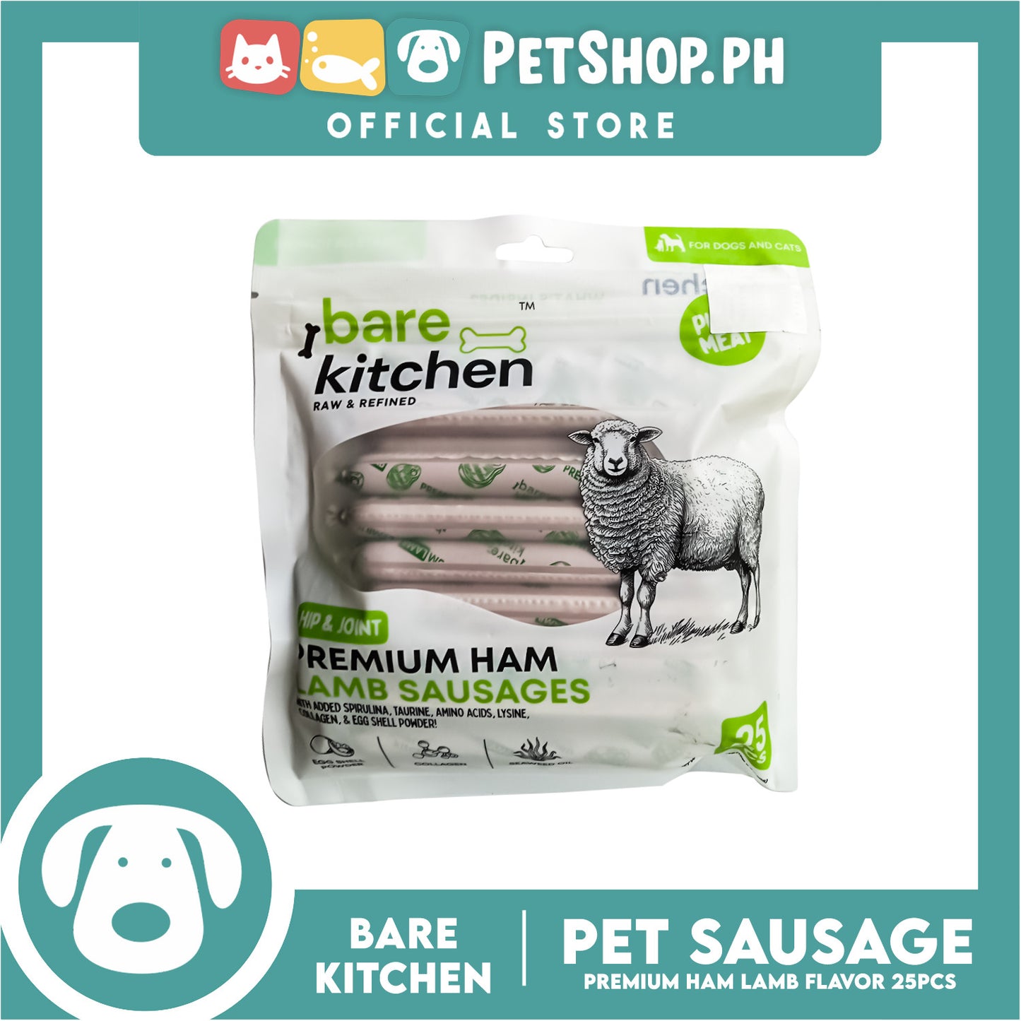 Bare Kitchen Premium Ham and Lamb Sausage Dog and Cat Food 25pcs/pack 375g