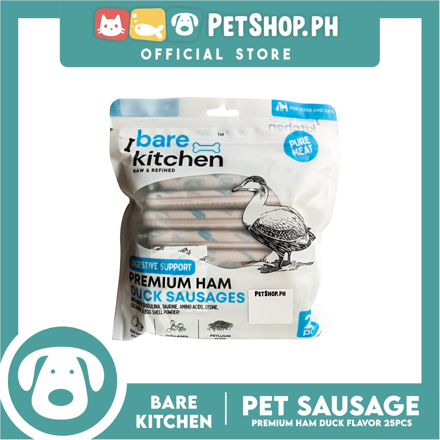 Bare Kitchen Premium Ham and Duck Sausage Dog and Cat Food 25pcs/pack 375g