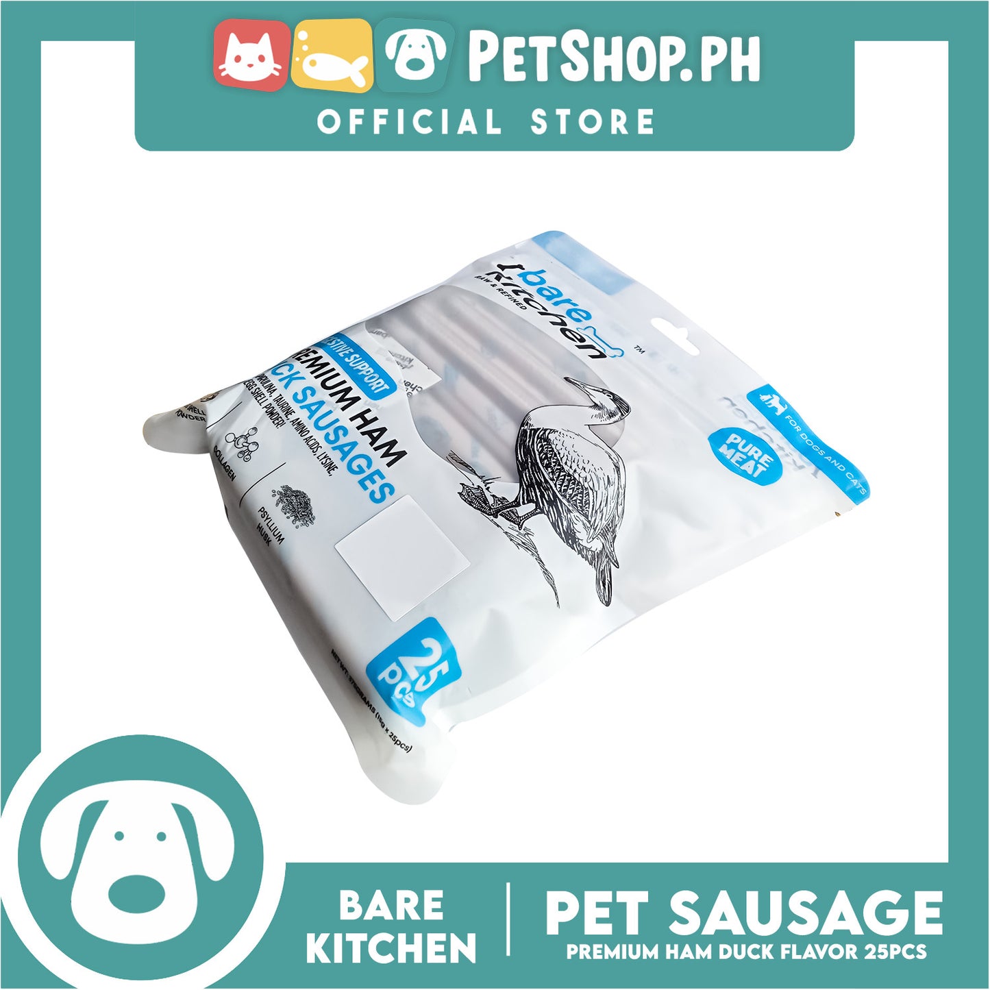 Bare Kitchen Premium Ham and Duck Sausage Dog and Cat Food 25pcs/pack 375g