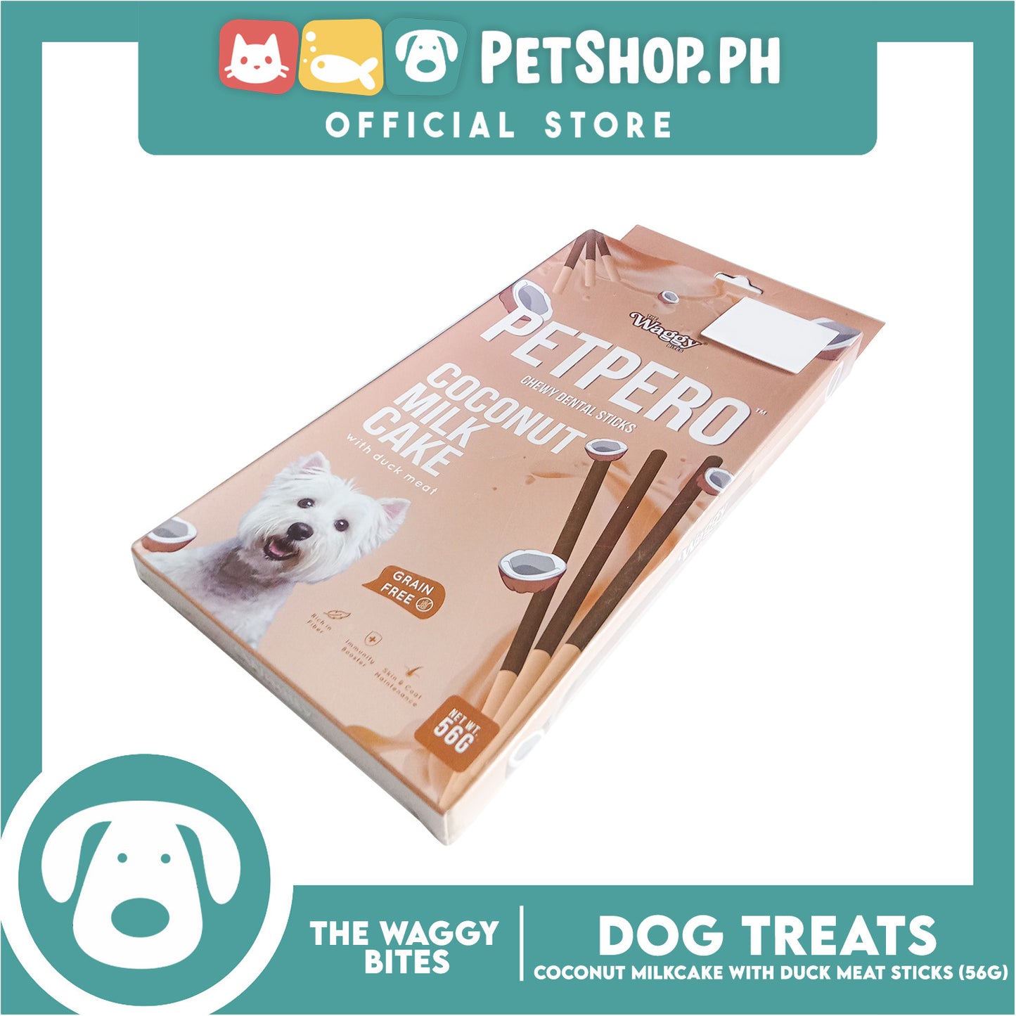 The Waggy Bites - Petpero Chewy Dental Sticks For Dogs (Coconut and Duck) 56g