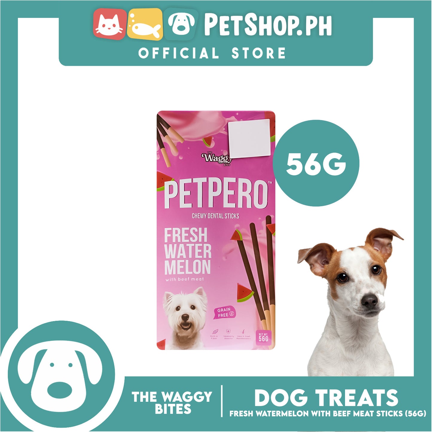 The Waggy Bites - Petpero Chewy Dental Sticks For Dogs (Watermelon and Beef) 56g