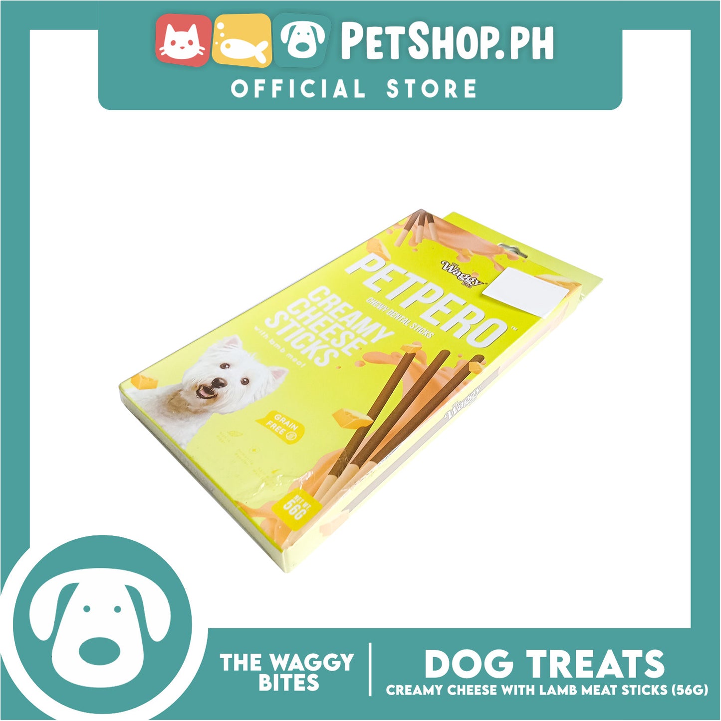 The Waggy Bites - Petpero Chewy Dental Sticks For Dogs (Creamy Cheese and Lamb) 56g