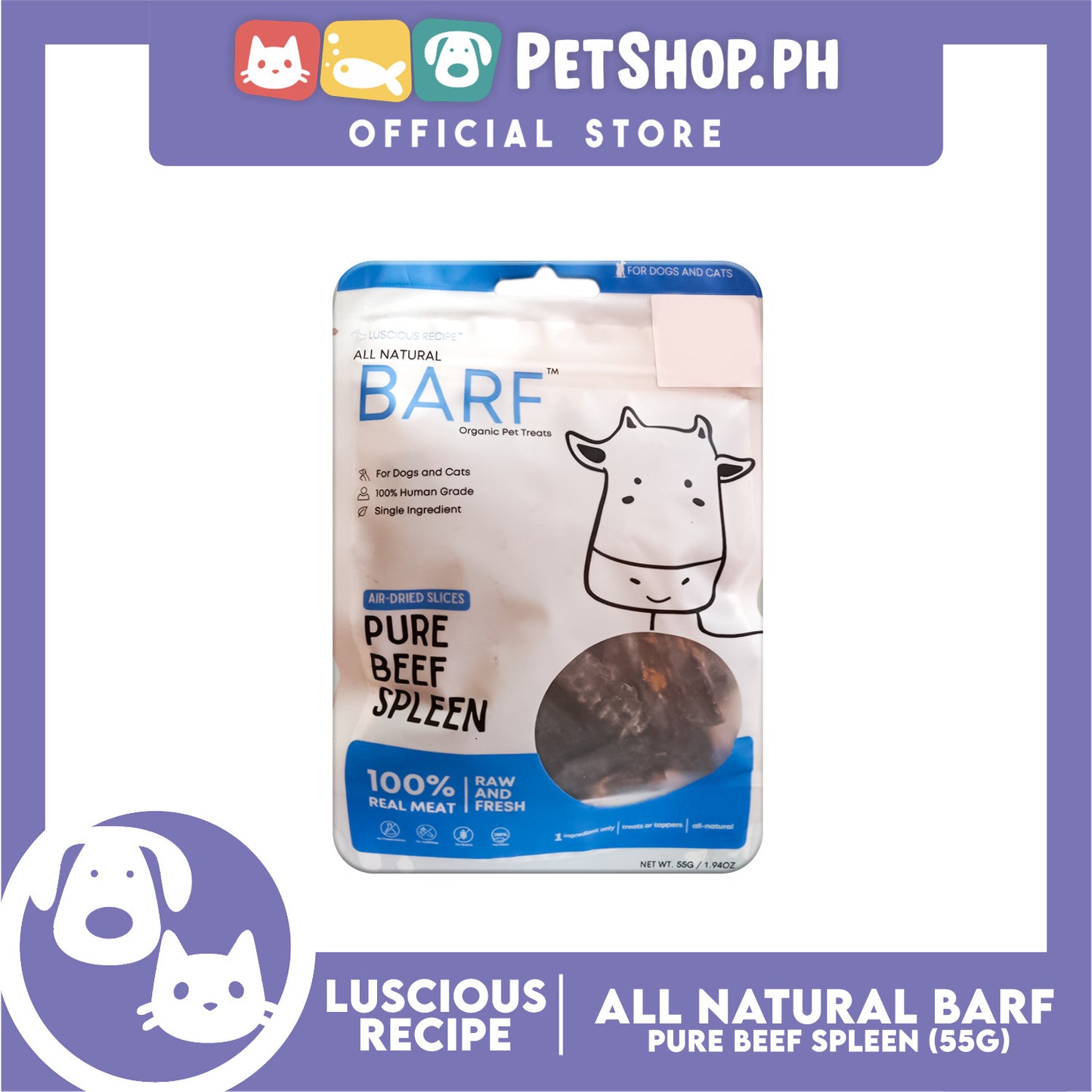Luscious Recipe All Natural Barf Air Dried Slice (Beef Spleen) Pet Treats 45g