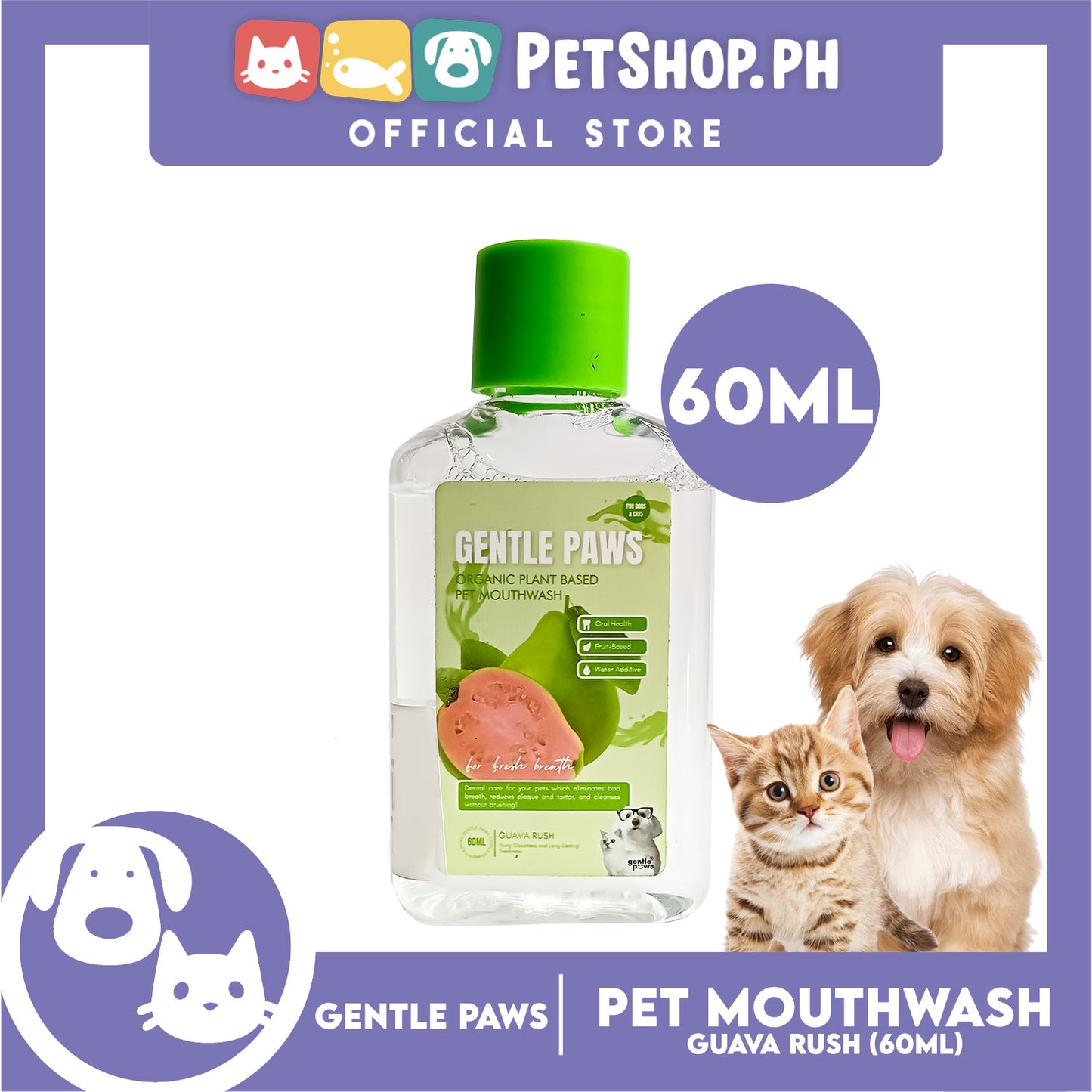 Gentle Paws Organic Plant Based Pet Mouthwash (Guava Rush) 60ml