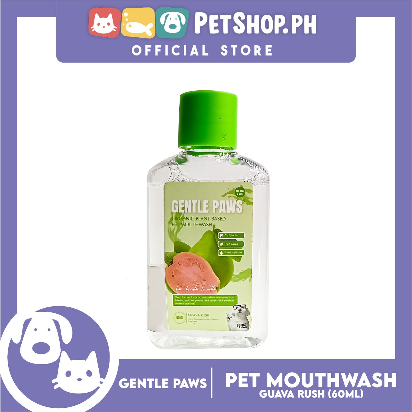 Gentle Paws Organic Plant Based Pet Mouthwash (Guava Rush) 60ml