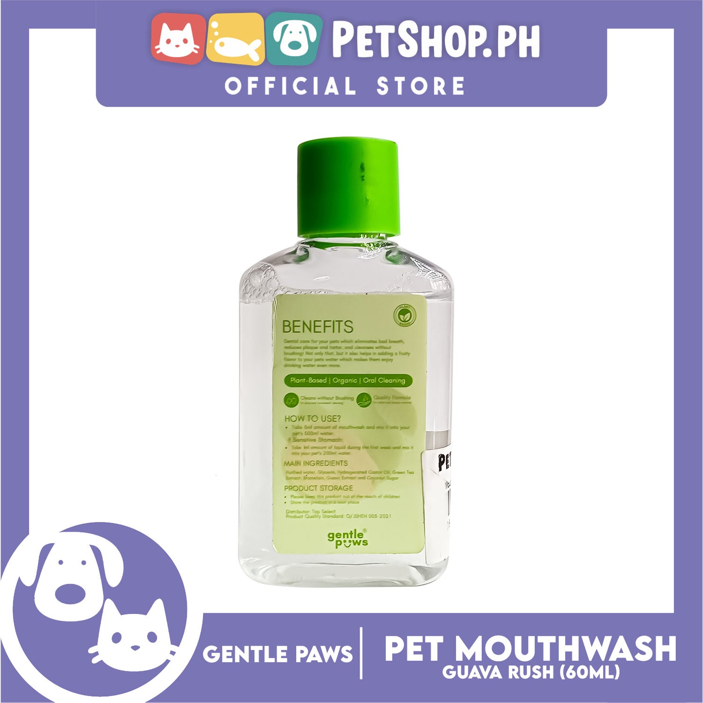 Gentle Paws Organic Plant Based Pet Mouthwash (Guava Rush) 60ml