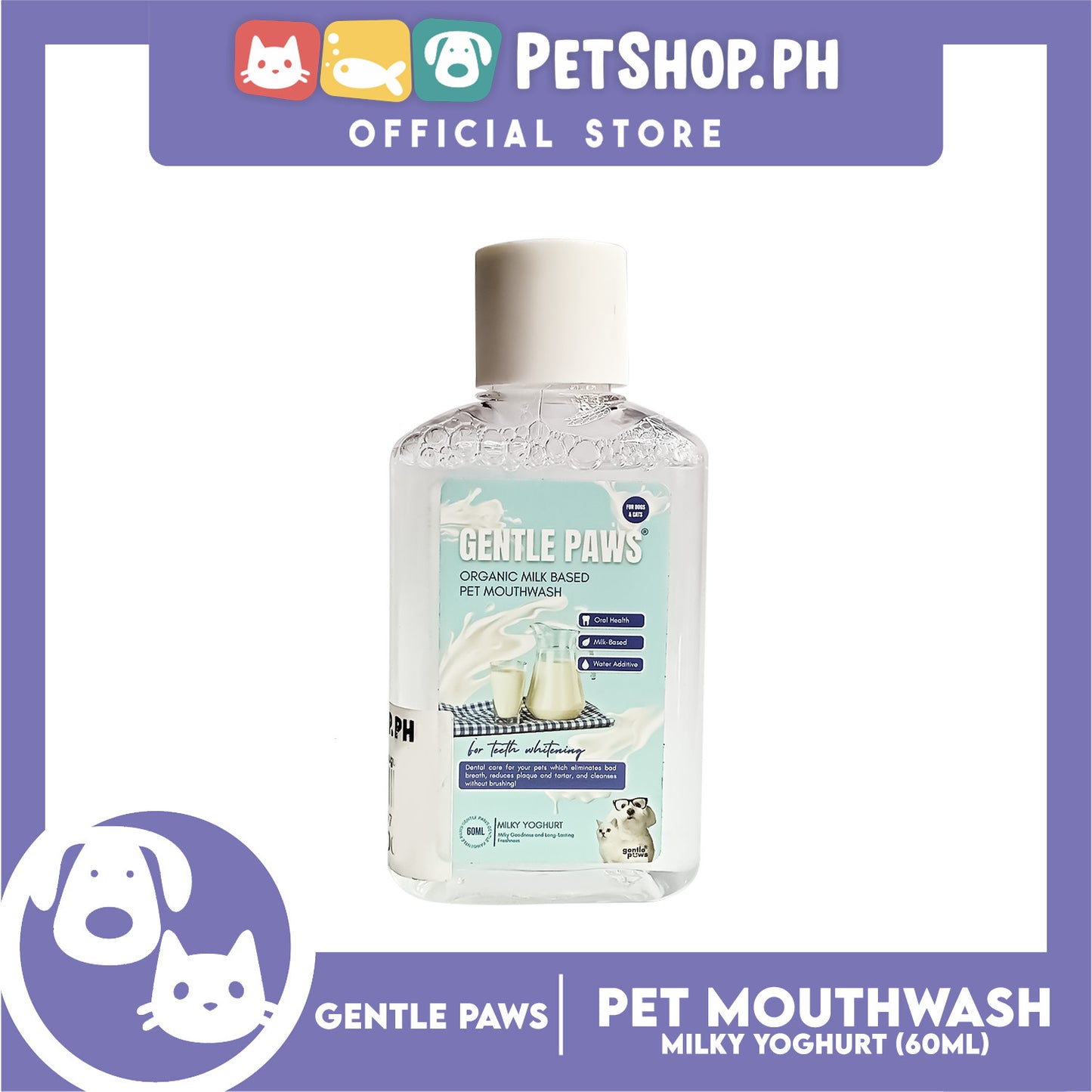 Gentle Paws Organic Plant Based Pet Mouthwash (Milky Yougart) 60ml
