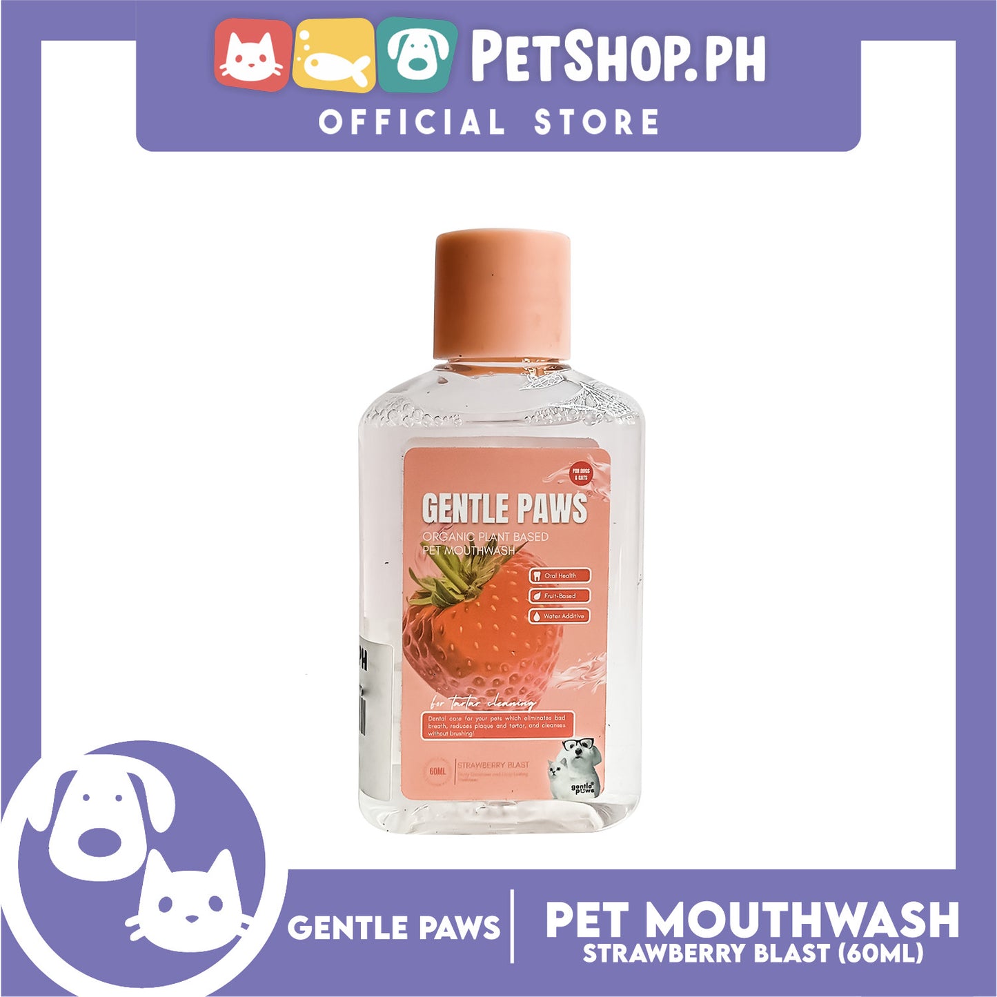 Gentle Paws Organic Plant Based Pet Mouthwash (Strawberry Blast) 60ml