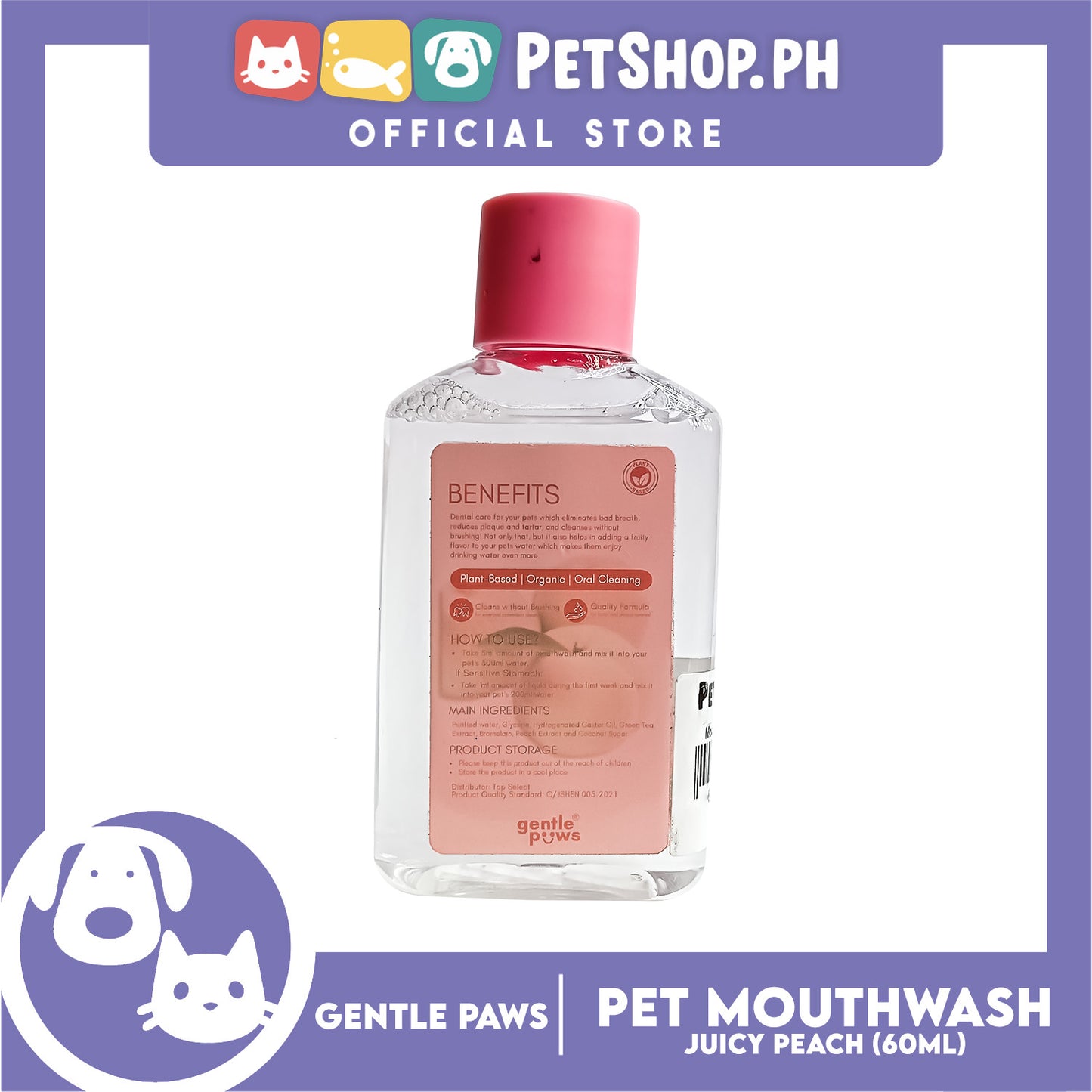 Gentle Paws Organic Plant Based Pet Mouthwash (Juicy Peach) 60ml