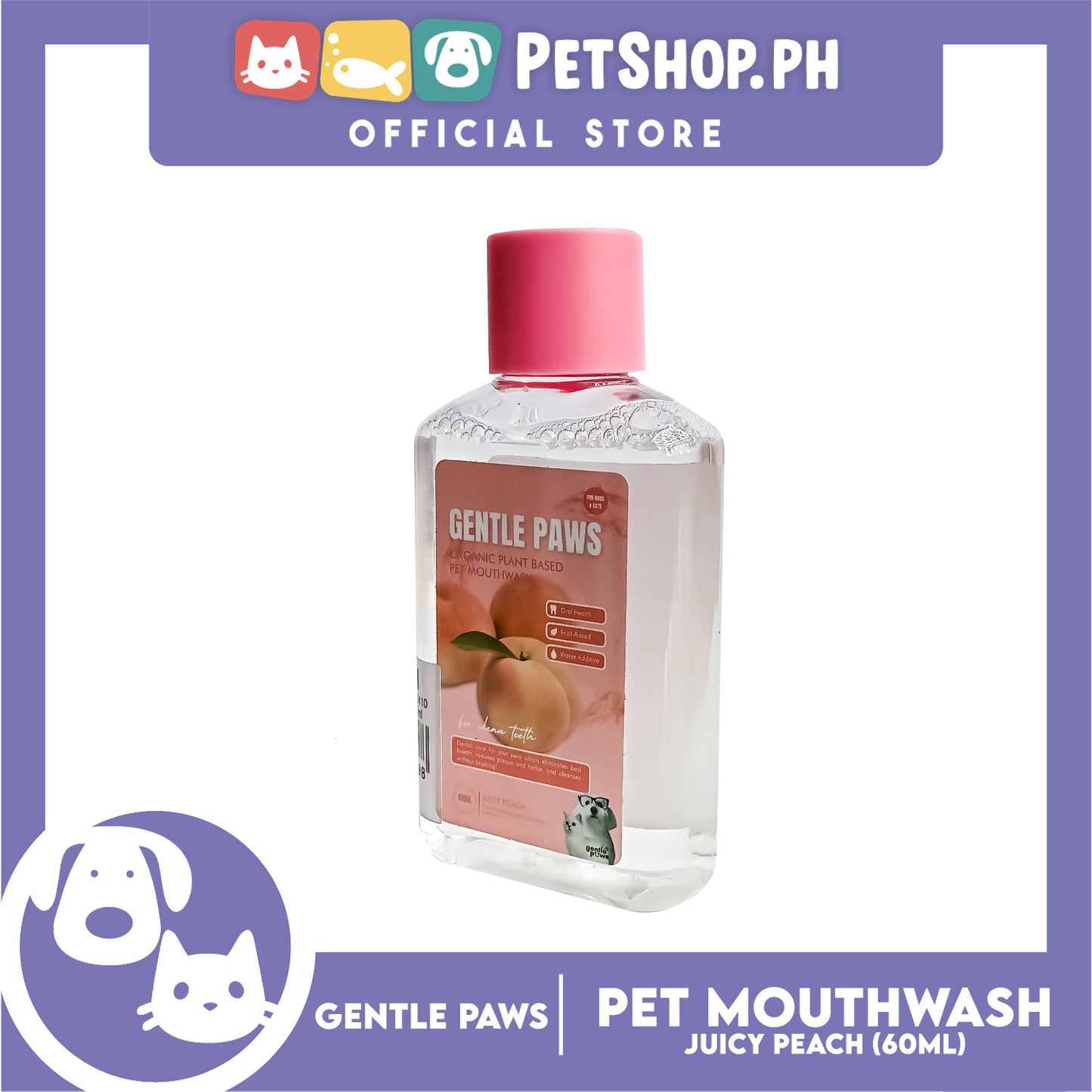Gentle Paws Organic Plant Based Pet Mouthwash (Juicy Peach) 60ml
