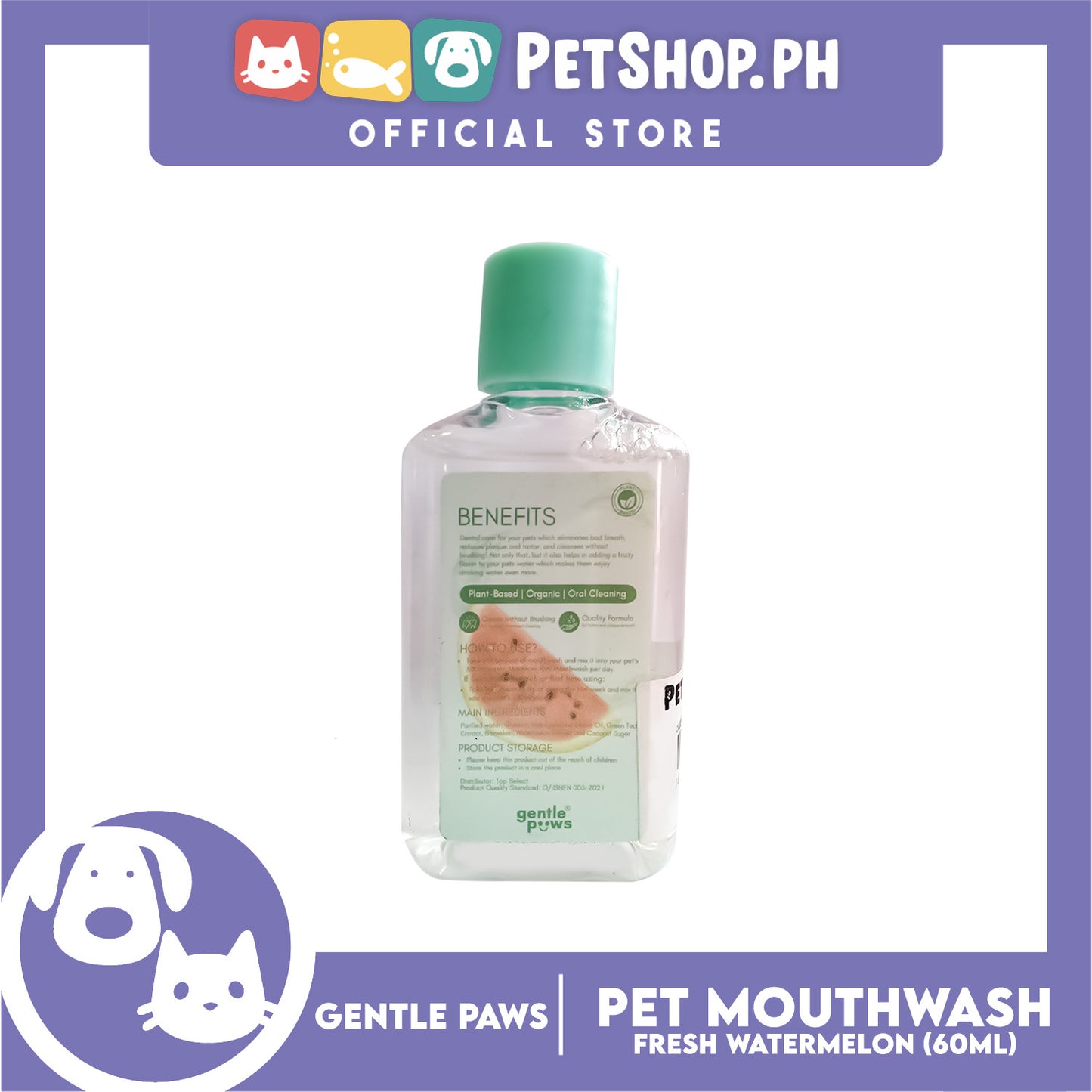 Gentle Paws Organic Plant Based Pet Mouthwash (Fresh Watermelon) 60ml