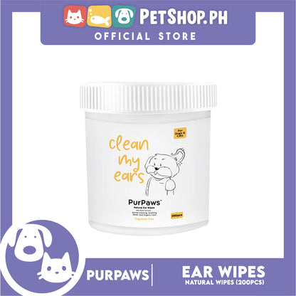 Purpaws Clean My Ears Organic Pet Dog Cat Eye Wipes 200pcs Sheets Fragrance-Free