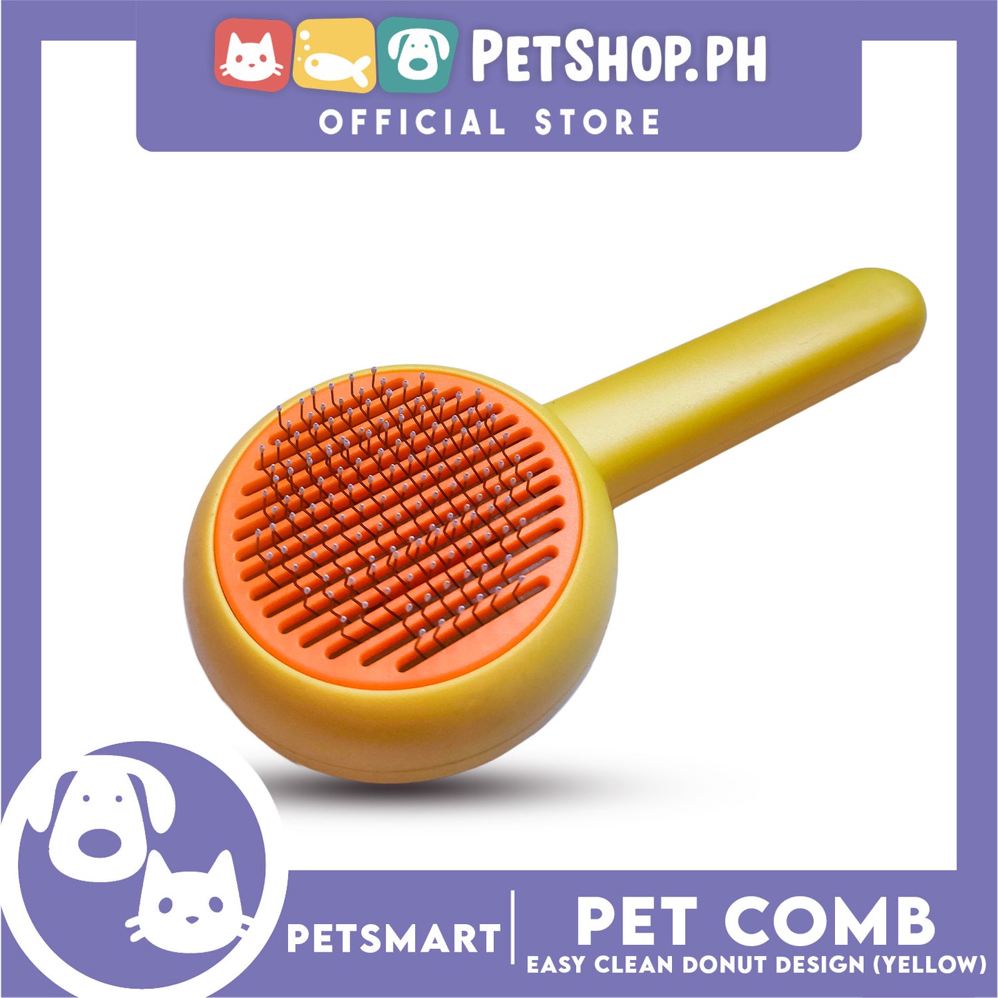 Pet Comb Easy Clean Donut Design (Yellow)