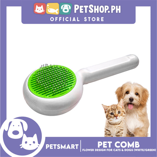 Pet Comb Easy Clean Flower Design (White Green)