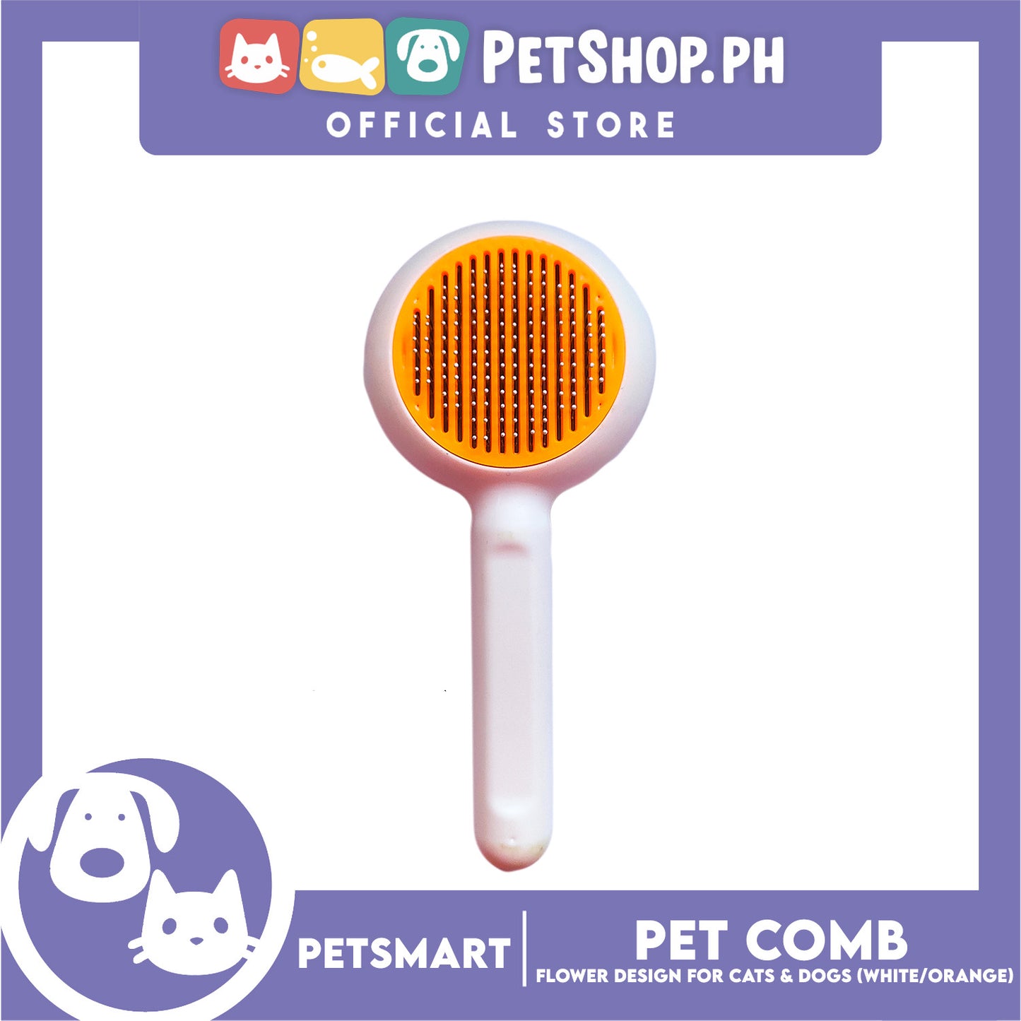 Pet Comb Easy Clean Flower Design (White Orange)