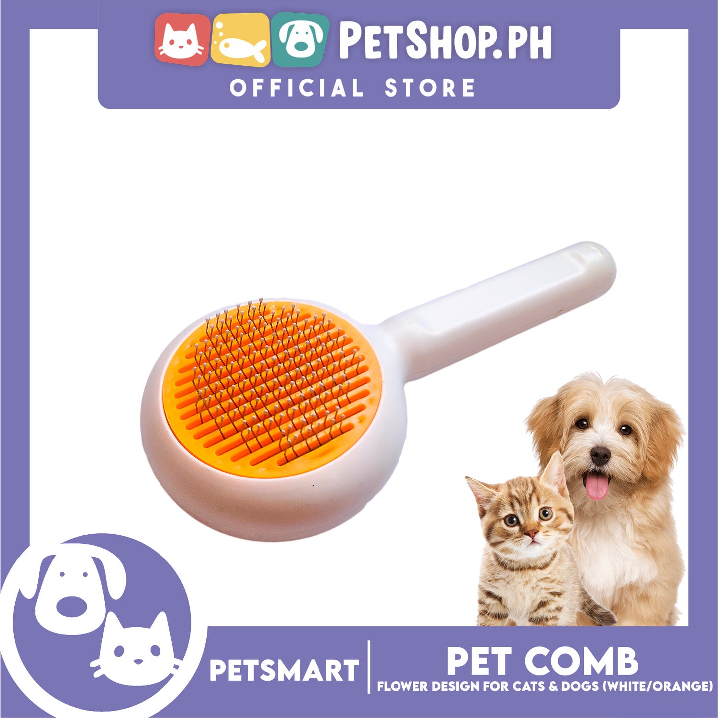 Pet Comb Easy Clean Flower Design (White Orange)