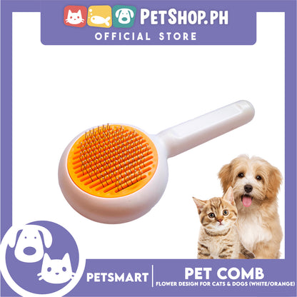 Pet Comb Easy Clean Flower Design (White Orange)