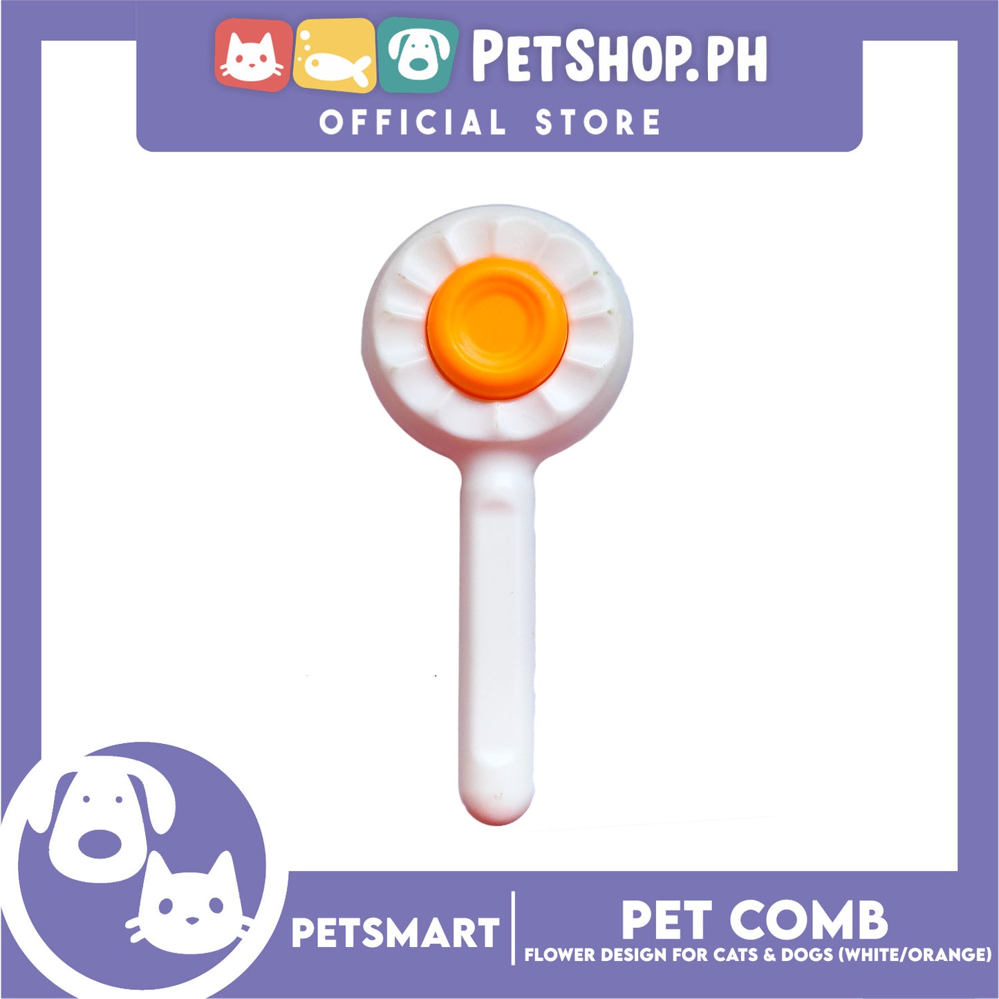 Pet Comb Easy Clean Flower Design (White Orange)