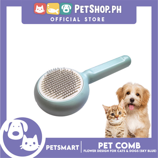 Pet Comb Easy Clean Flower Design (Sky Blue)